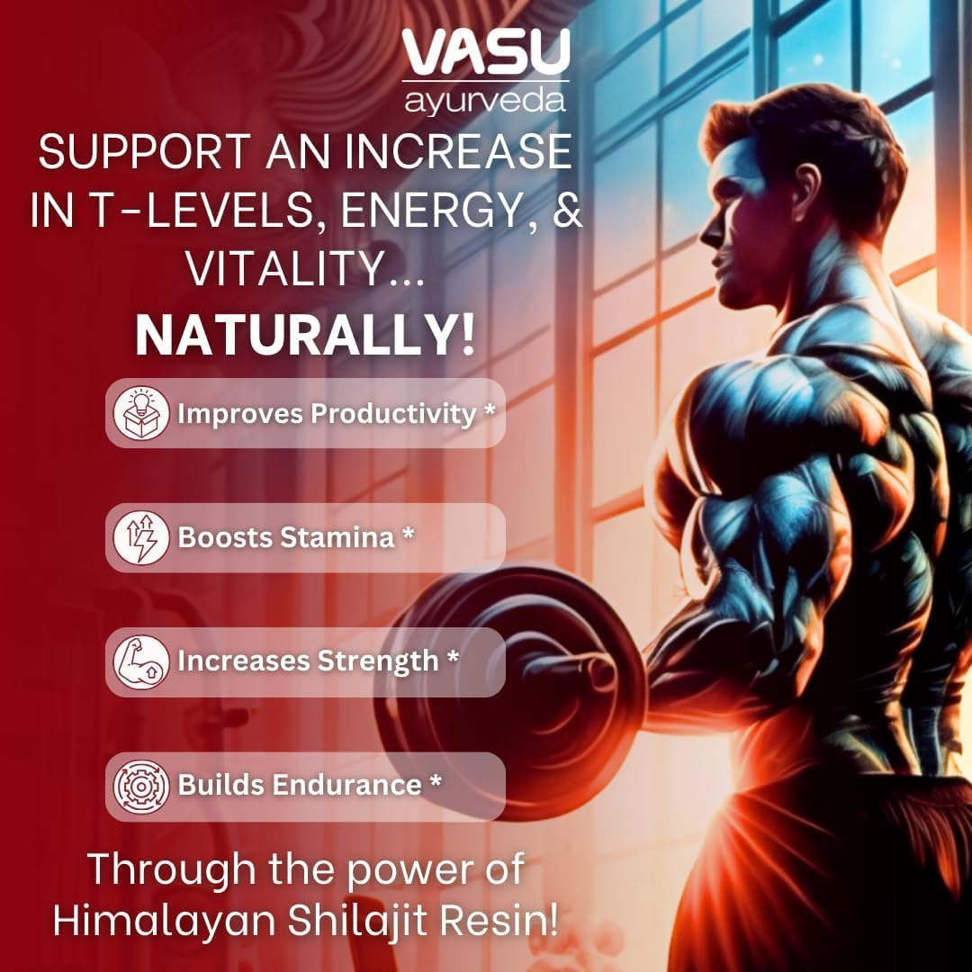 Vasu Ayurveda Himalayan Shilajit Resin: 100% Natural, High Potency, Lab Tested with Fulvic Acid & 85+ Trace Minerals - Black Gold Energy Booster (1 Pack)