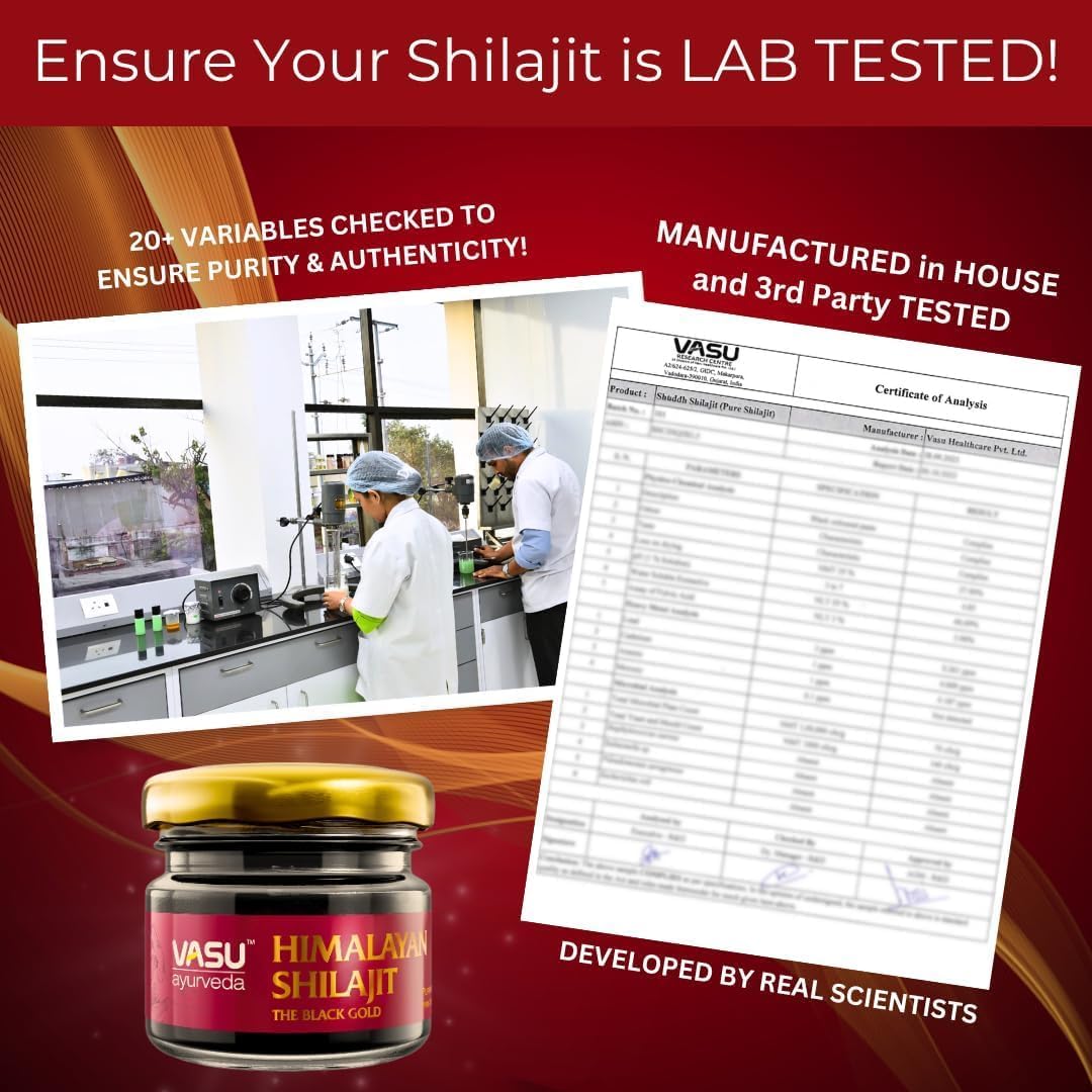 Vasu Ayurveda Himalayan Shilajit Resin: 100% Natural, High Potency, Lab Tested with Fulvic Acid & 85+ Trace Minerals - Black Gold Energy Booster (1 Pack)