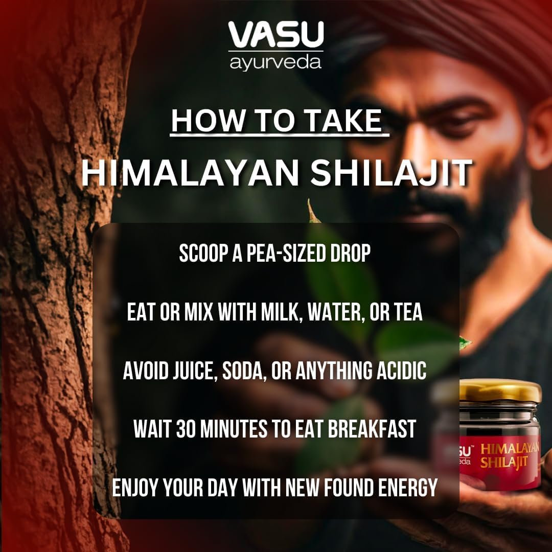Vasu Ayurveda Himalayan Shilajit Resin: 100% Natural, High Potency, Lab Tested with Fulvic Acid & 85+ Trace Minerals - Black Gold Energy Booster (1 Pack)