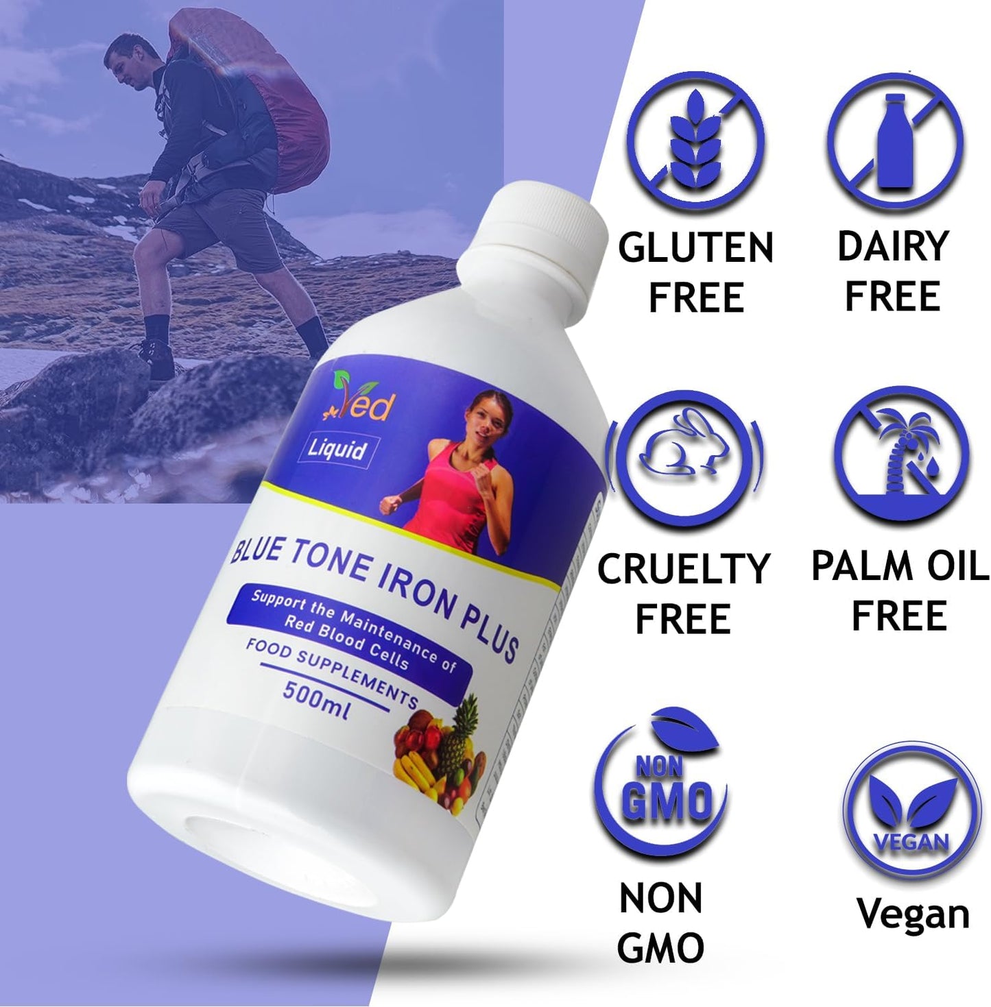 Ved Liquid Iron Supplement with Vitamin C, Mix Fruit Flavor, High Absorption for Energy & Immunity, Gentle on Stomach - 25 Day Supply for Men & Women