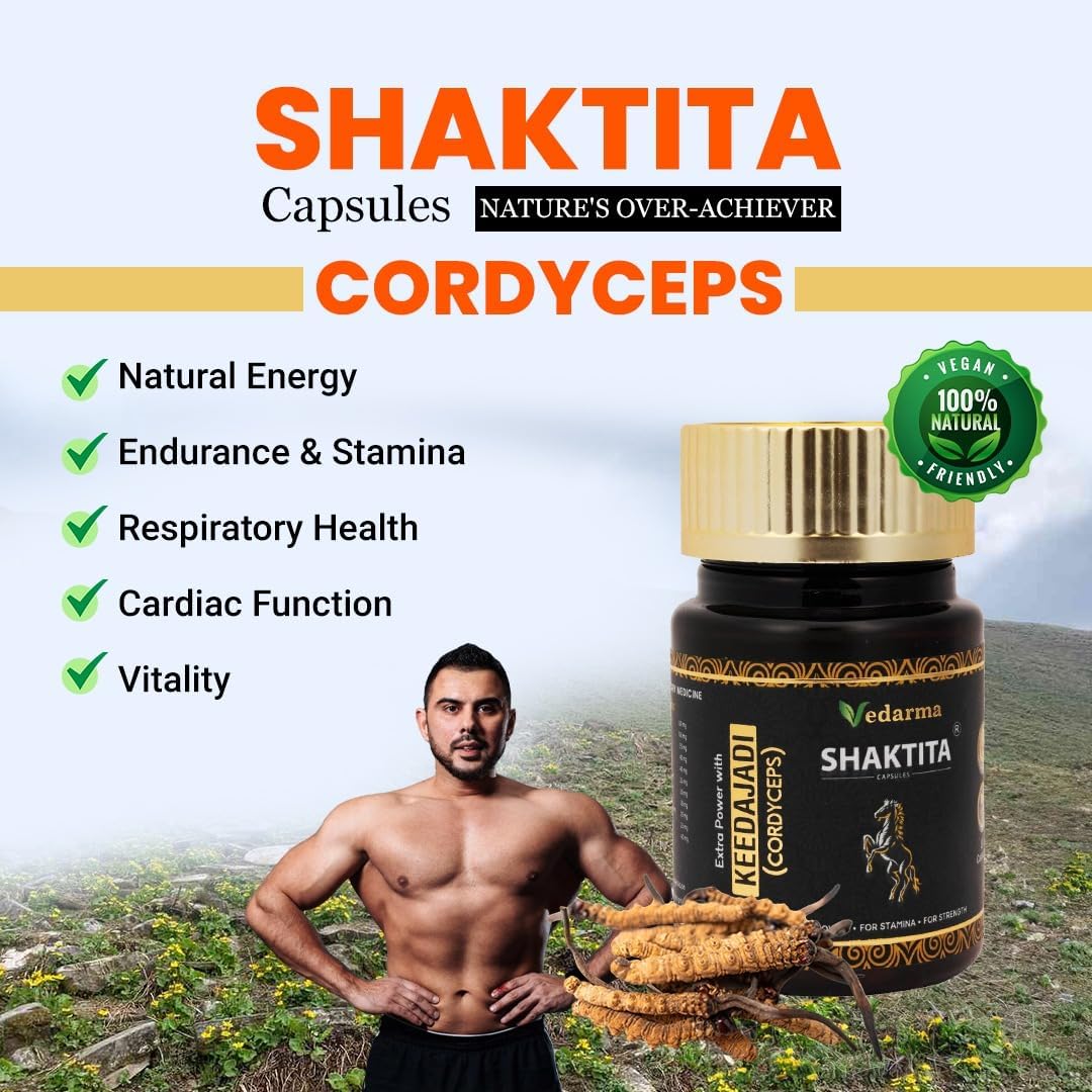 VEDARMA Shaktita Capsules with Keedajadi Infusion - Natural Energy and Vitality Support for Active Lifestyles (30 Capsules)