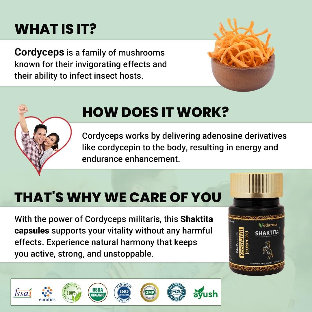 VEDARMA Shaktita Capsules with Keedajadi Infusion - Natural Energy and Vitality Support for Active Lifestyles (30 Capsules)