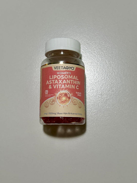 VEETAGYO Liposomal Vitamin C 1000mg + Astaxanthin 6mg Supplements - Dual Layer with Niacin, B6, B12, Folate, and Biotin - Antioxidant Formula - Gelatin and Sugar Free - 60 Capsules
