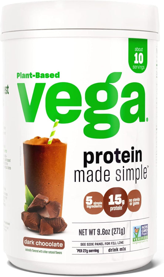 Vega Dark Chocolate Protein Powder - Plant Based, Gluten Free, Stevia Free, Pea Protein for Men and Women - 9.6 oz