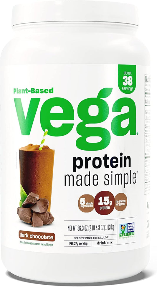 Vega Dark Chocolate Protein Powder - Stevia Free, Vegan, Gluten Free, Plant Based, 36.3oz (2 lbs 4.3 oz) 1.03kg