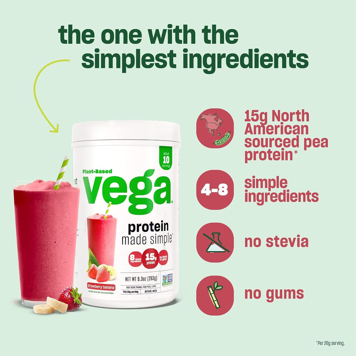 Vega Dark Chocolate Protein Powder - Stevia Free, Vegan, Gluten Free, Plant Based, 36.3oz (2 lbs 4.3 oz) 1.03kg