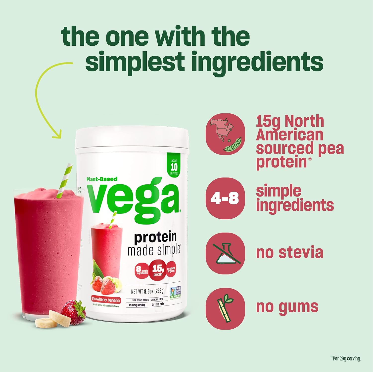 Vega Dark Chocolate Protein Powder - Stevia Free, Vegan, Gluten Free, Plant Based, 36.3oz (2 lbs 4.3 oz) 1.03kg