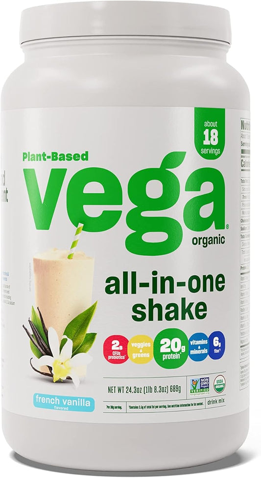 Vega French Vanilla Organic Vegan Protein Powder with Superfood Ingredients, Immunity Support Vitamins, Keto-Friendly, Pea Protein for Women & Men - 1.5 lbs