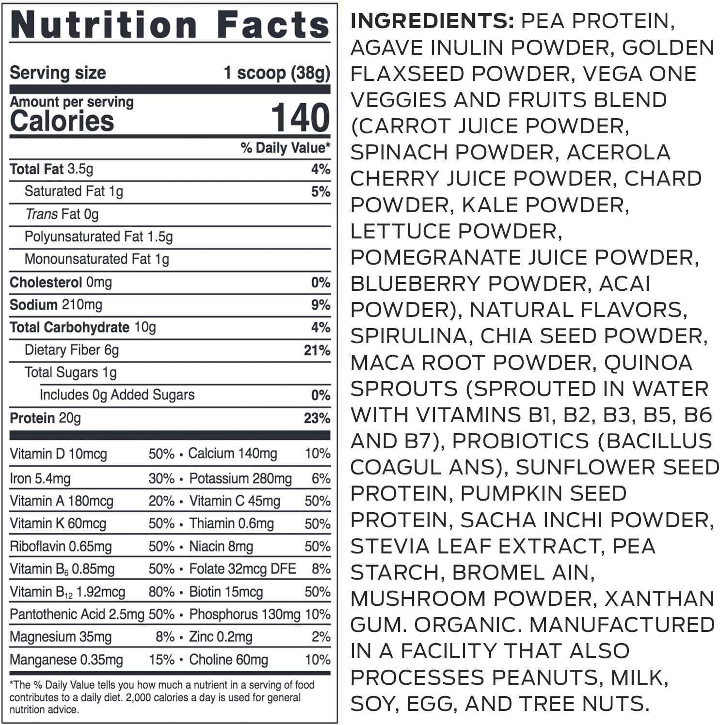 Vega French Vanilla Organic Vegan Protein Powder with Superfood Ingredients, Immunity Support Vitamins, Keto-Friendly, Pea Protein for Women & Men - 1.5 lbs