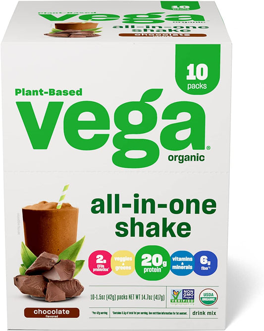 Vega Organic Chocolate Vegan Protein Powder with Superfoods and Vitamins - Immunity Support, Keto Friendly, Pea Protein for Women & Men, 14.7 oz