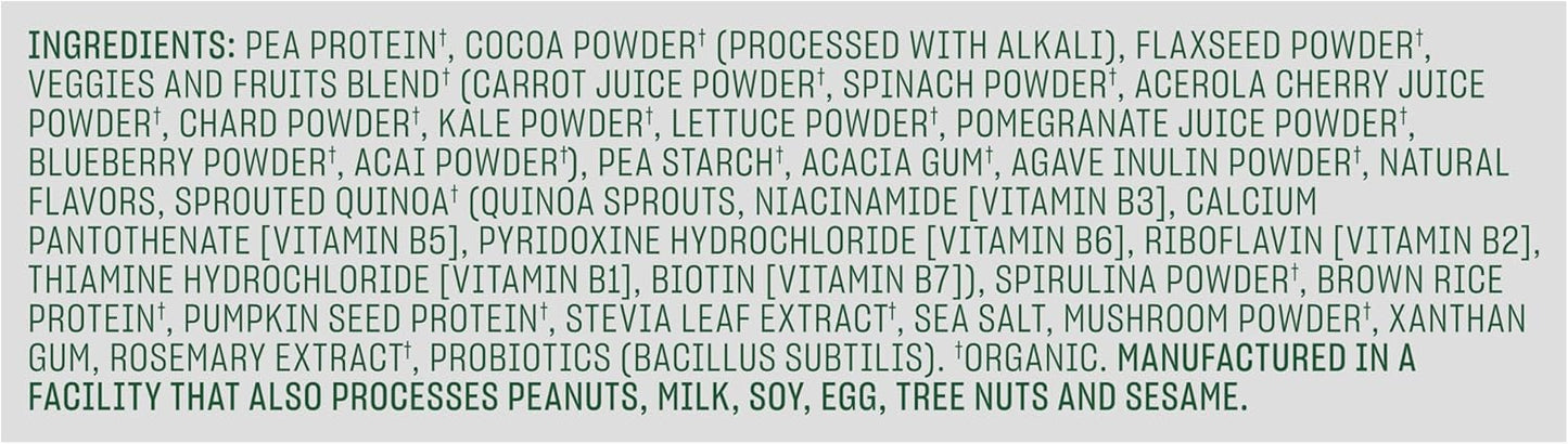 Vega Organic Chocolate Vegan Protein Powder with Superfood Ingredients, Vitamins, Keto Friendly, 61.8 Oz