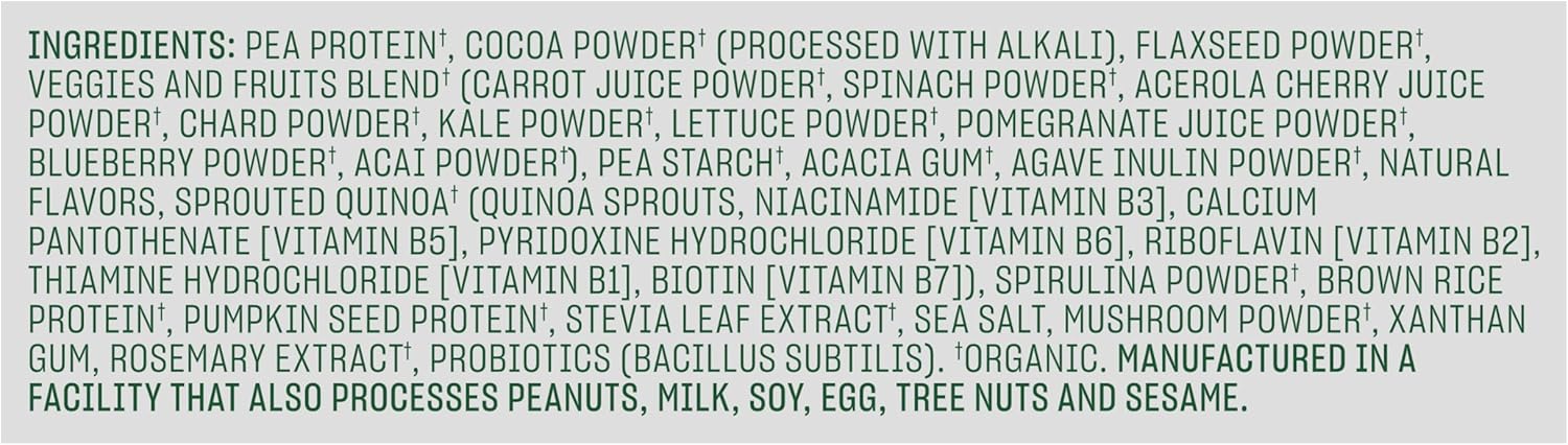 Vega Organic Chocolate Vegan Protein Powder with Superfood Ingredients, Vitamins, Keto Friendly, 61.8 Oz