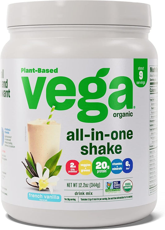 Vega Organic French Vanilla Vegan Protein Powder with Superfood Ingredients and Vitamins - Immunity Support, Keto Friendly, Pea Protein for Women & Men, 12.2 oz