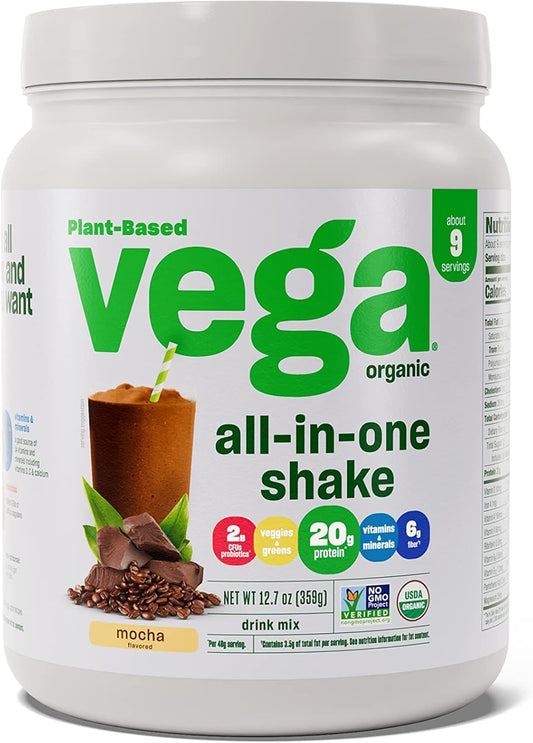 Vega Organic Mocha Vegan Protein Powder - 9 Servings, Superfood Ingredients, Immunity Support, Keto Friendly - 12.7oz