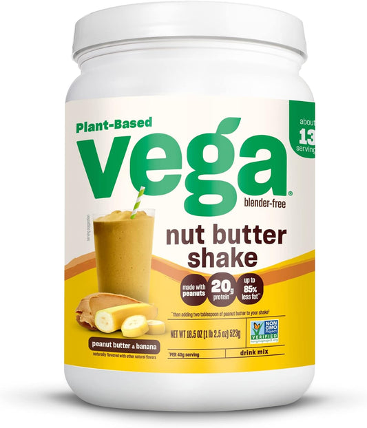 Vega Peanut Butter & Banana Vegan Protein Powder Shake - 20g Protein, Real Food Ingredients, No Added Sugar - 1.39 lbs