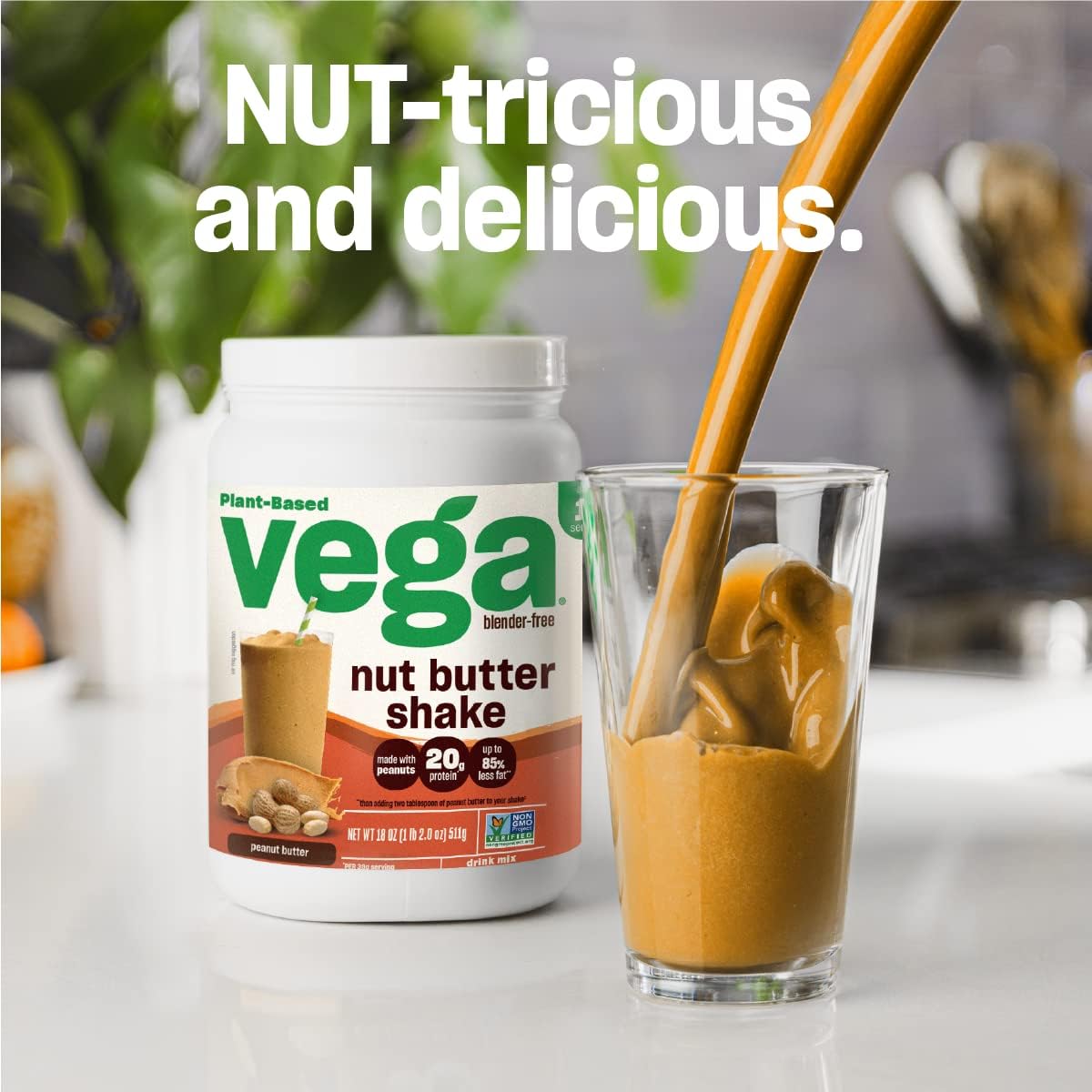 Vega Peanut Butter & Banana Vegan Protein Powder Shake - 20g Protein, Real Food Ingredients, No Added Sugar - 1.39 lbs