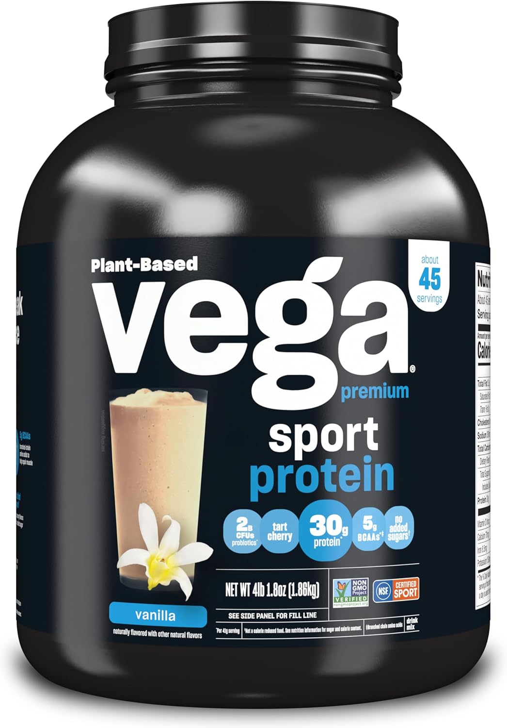 Vega Premium Sport Protein Powder, Vanilla, Vegan, Non-GMO, Gluten-Free, Plant-Based Drink Mix - NSF Certified, 4lb 1.8oz