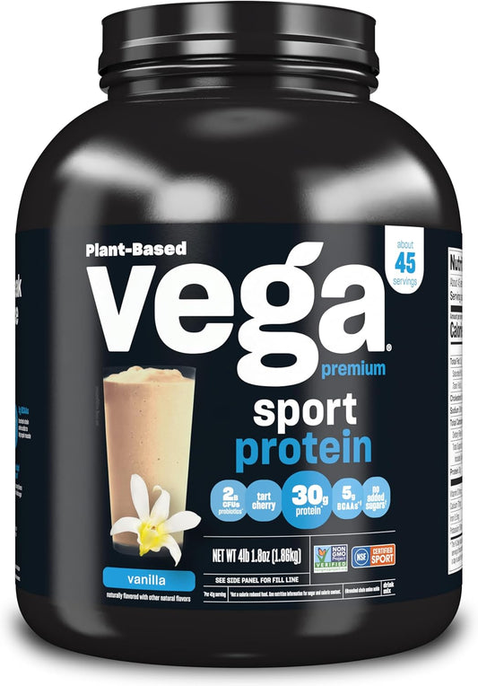 Vega Premium Sport Protein Powder, Vanilla, Vegan, Non-GMO, Gluten-Free, Plant-Based Drink Mix - NSF Certified, 4lb 1.8oz