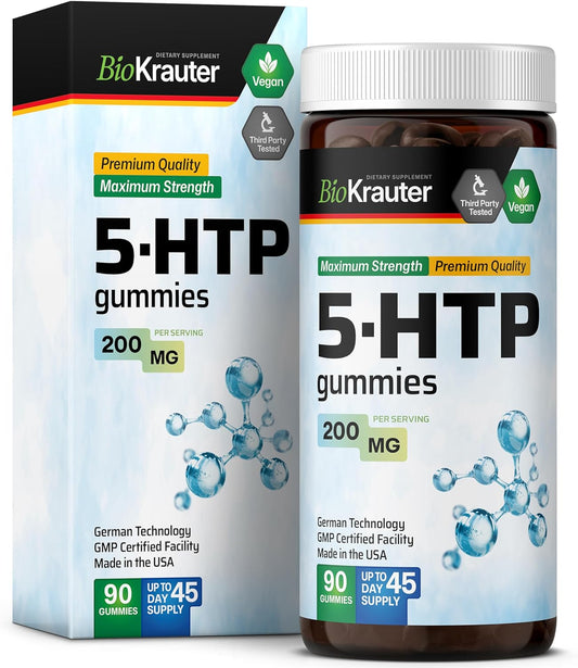 Vegan 5 HTP Supplement Gummies - 200mg Strength - 90 Chews - Relaxation & Mood Support with L Tryptophan