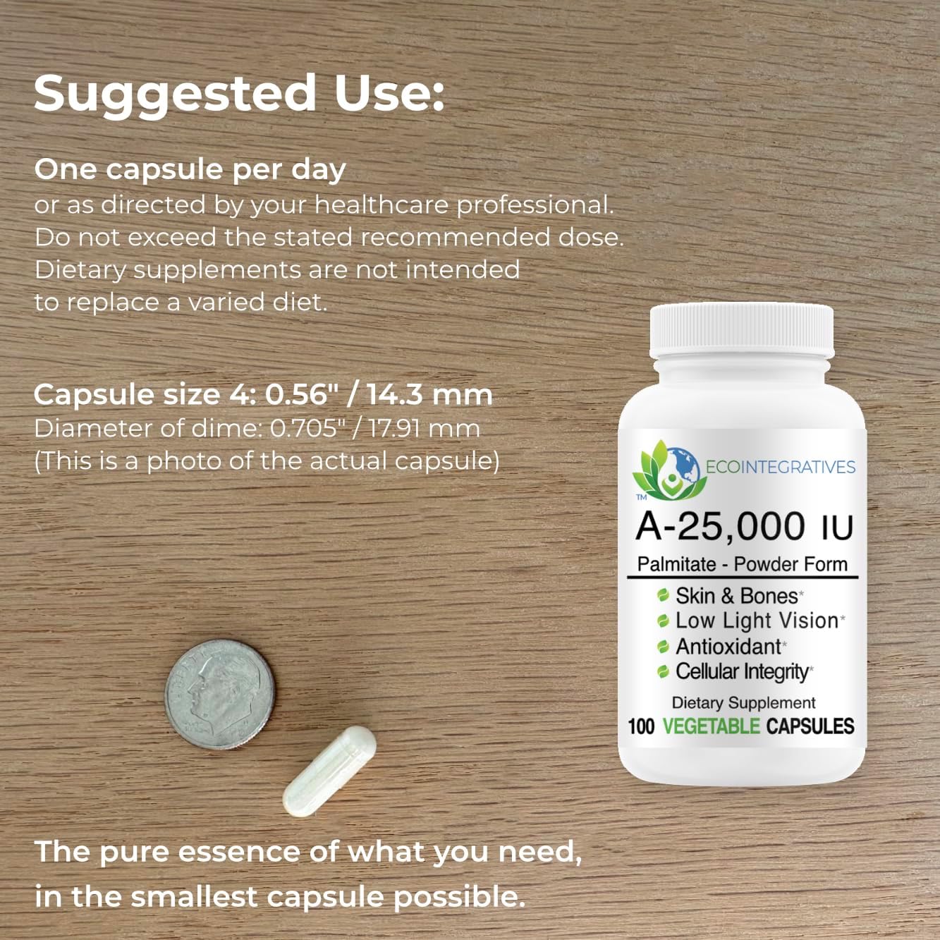 Vegan A-25,000 IU Palmitate Powder Capsules for Vision, Skin, Bones, Immune Support - Non-GMO, Antioxidant Formula