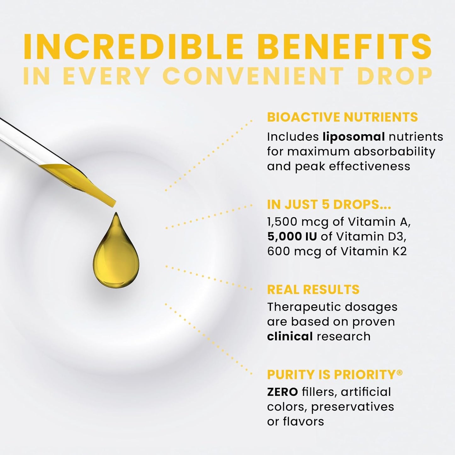 Vegan A-D-K Drops for Immunity & Bone Health - 6 Month Supply - Vitamin A, D3, K2 - 20mL