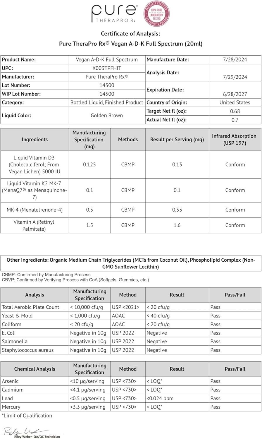 Vegan A-D-K Drops for Immunity & Bone Health - 6 Month Supply - Vitamin A, D3, K2 - 20mL