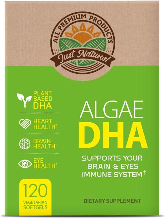 Vegan Algae DHA Softgels - Plant-Based Omega-3 Supplement with Carrageenan and Algae Oil - 120 Count