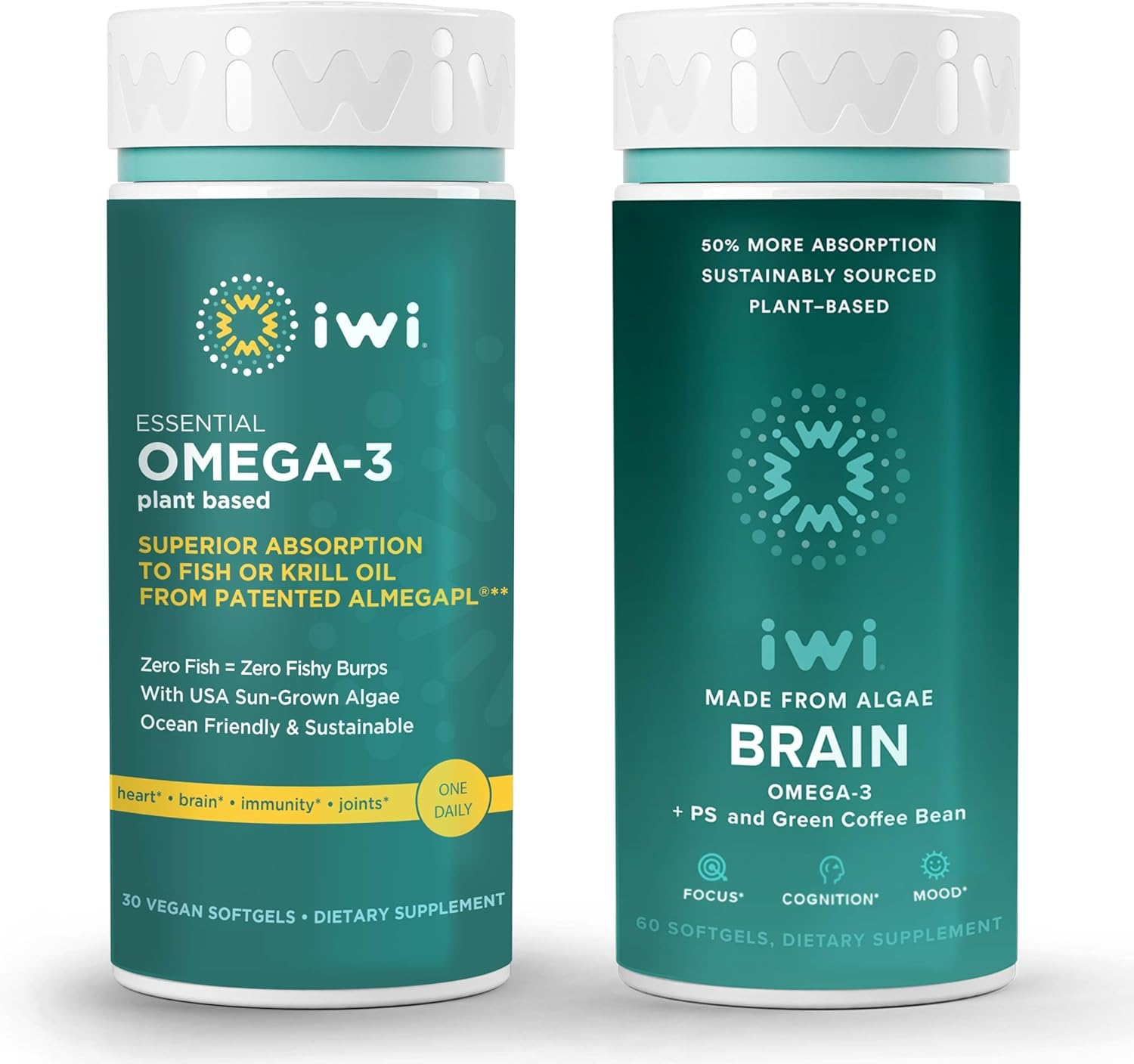 Vegan Algae Omega-3 Bundle - EPA + DHA, 30 Servings, Plant-Based Brain Health Supplement, Fish Oil Alternative, No Aftertaste