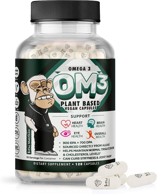 Vegan Algae Omega 3 Supplement - Plant Based DHA & EPA - Heart, Brain, Joint Health - 120 Capsules
