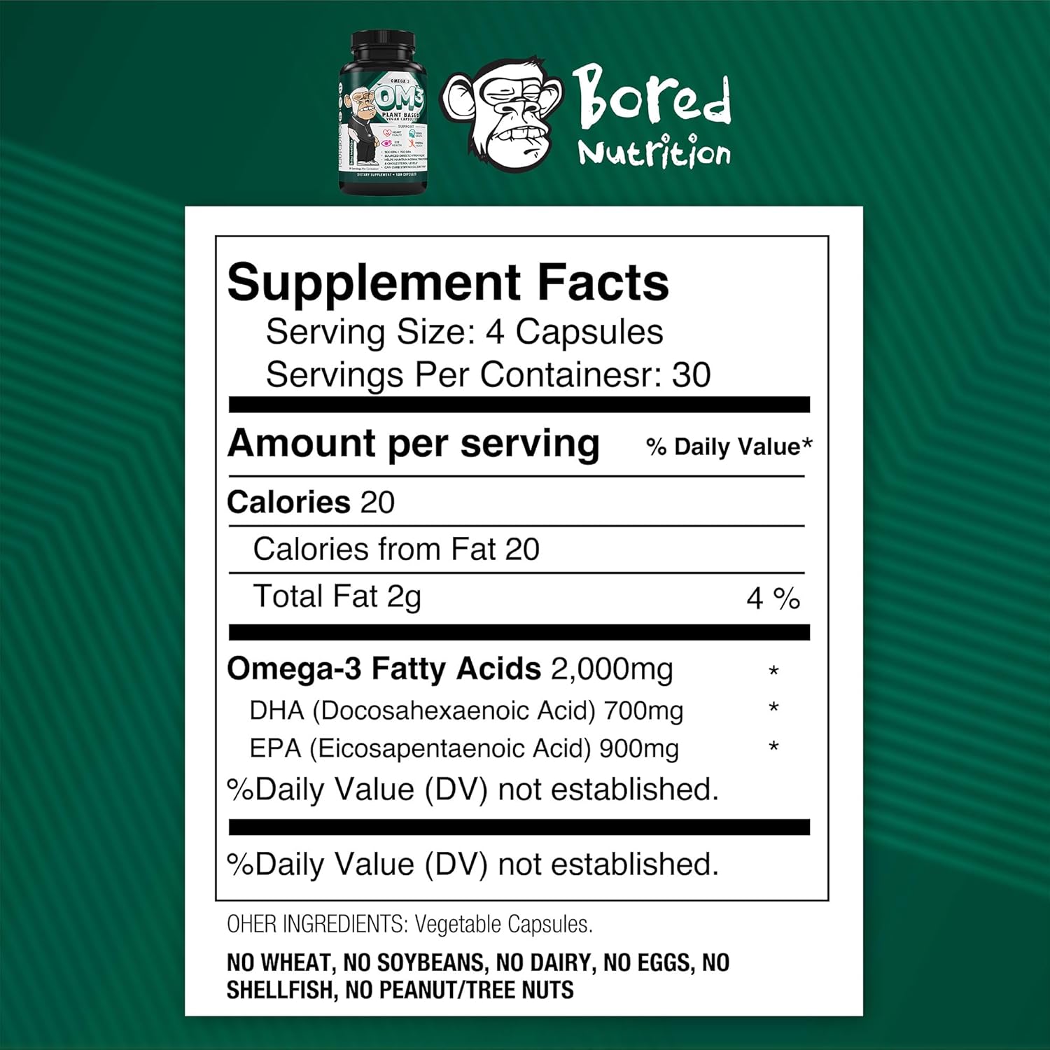 Vegan Algae Omega 3 Supplement - Plant Based DHA & EPA - Heart, Brain, Joint Health - 120 Capsules