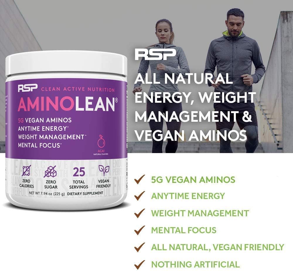 Vegan AminoLean Pre Workout Energy (Pineapple Coconut, 25 Servings) & TrueFit Protein Powder (Vanilla, 2 LB) by RSP Nutrition
