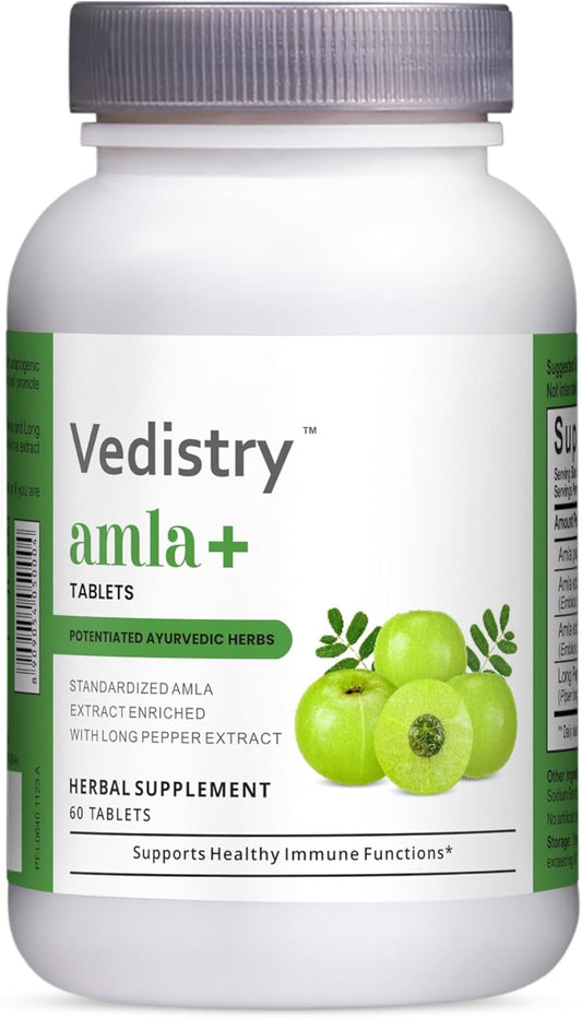 Vegan Amla & Long Pepper Immune Support Tablets 1100mg - 60 Count Pack - Herbal Supplement for Wellness & Vitality Booster