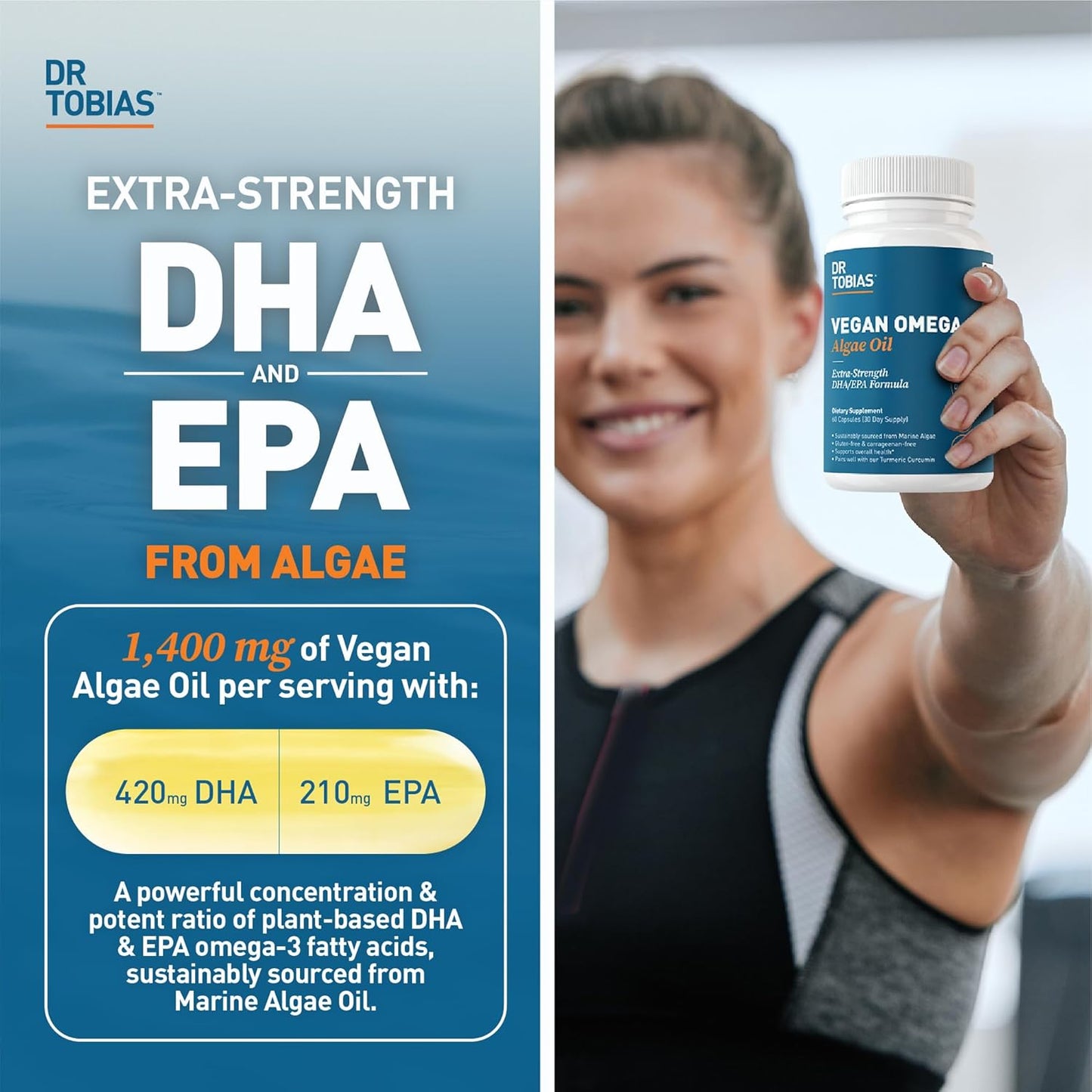 Vegan and Fish Oil Omega 3 Supplements by Dr. Tobias for Comprehensive Fatty Acid Support, Non-GMO