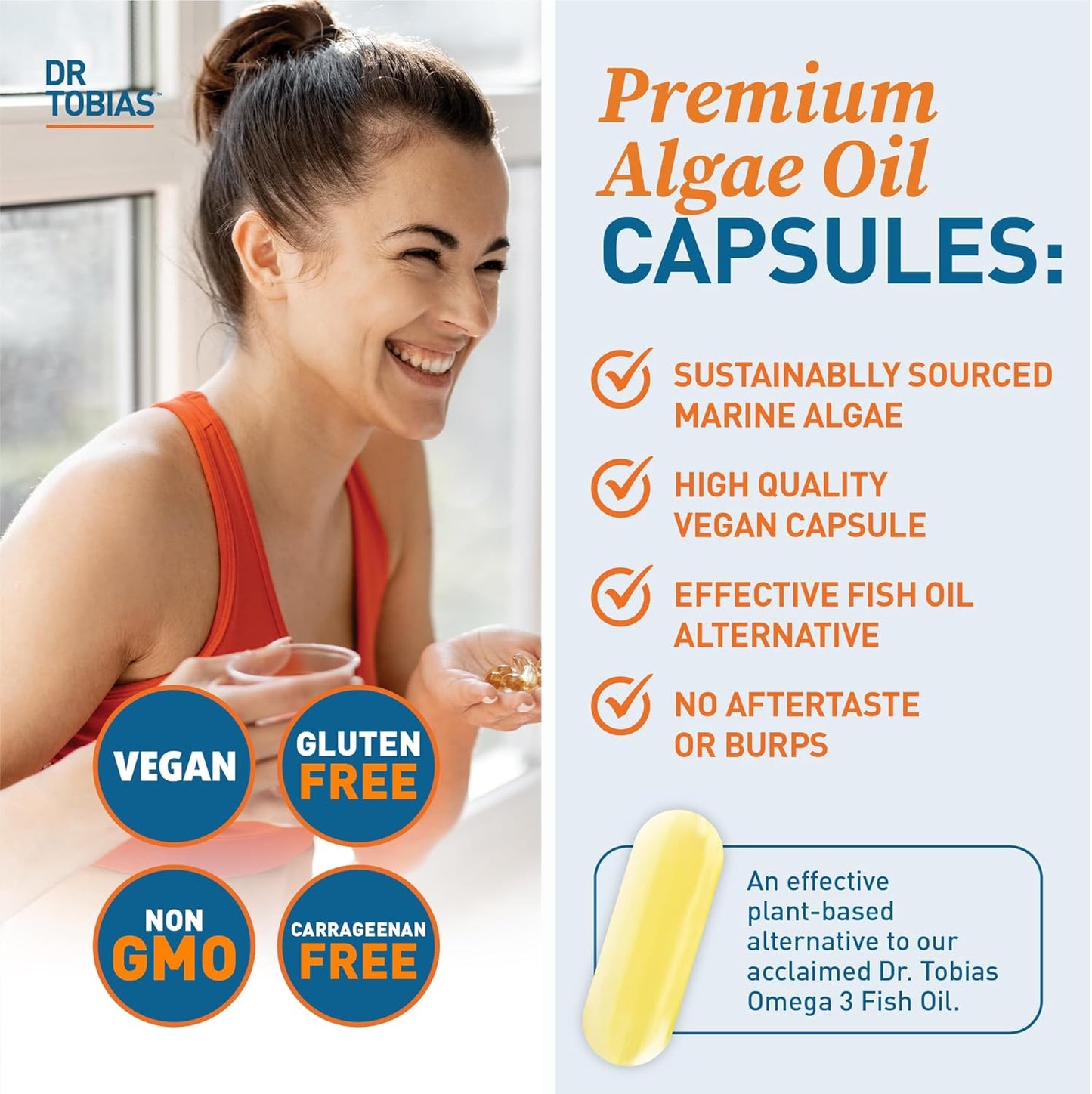 Vegan and Fish Oil Omega 3 Supplements by Dr. Tobias for Comprehensive Fatty Acid Support, Non-GMO