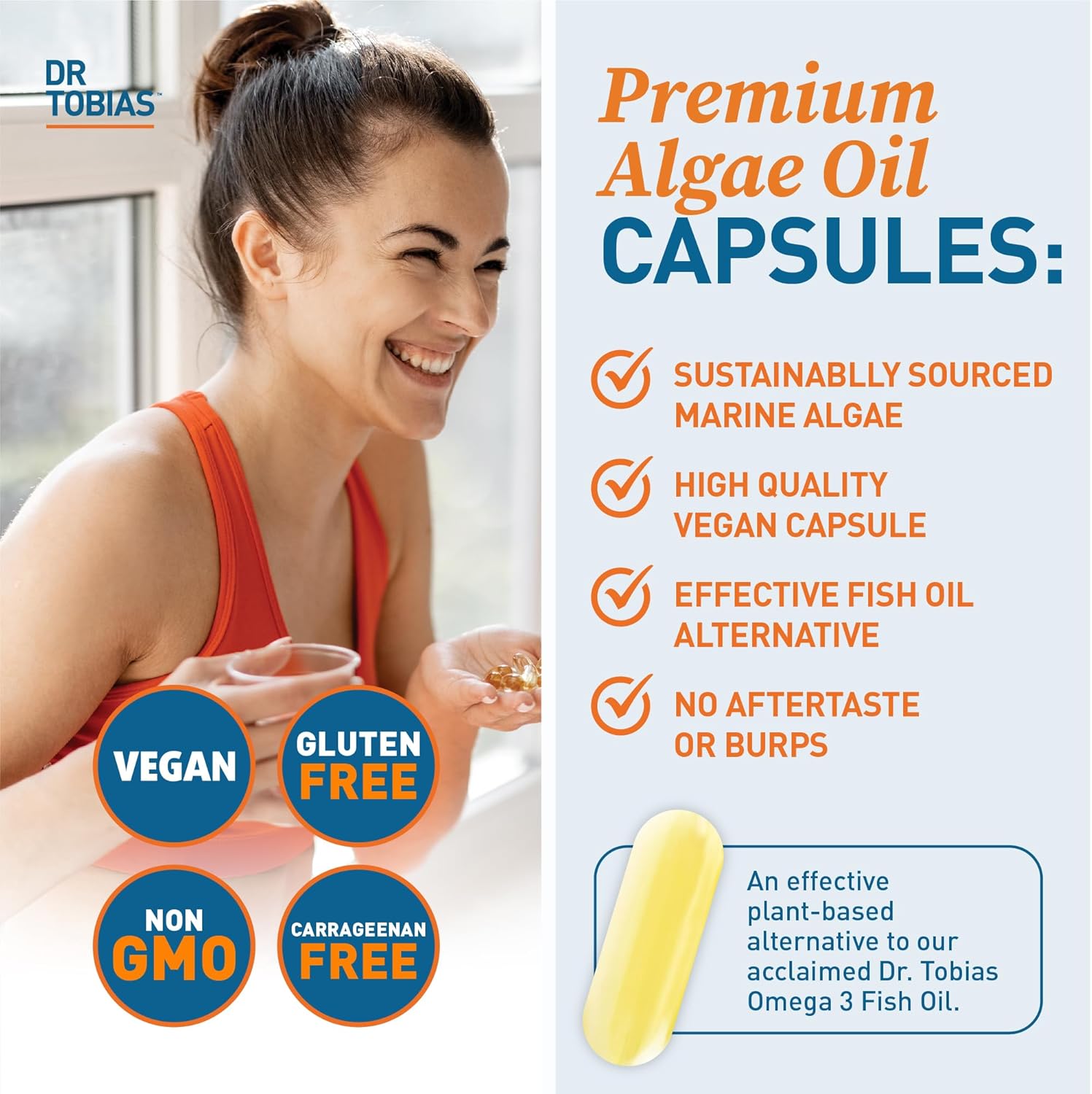 Vegan and Fish Oil Omega 3 Supplements by Dr. Tobias for Comprehensive Fatty Acid Support, Non-GMO