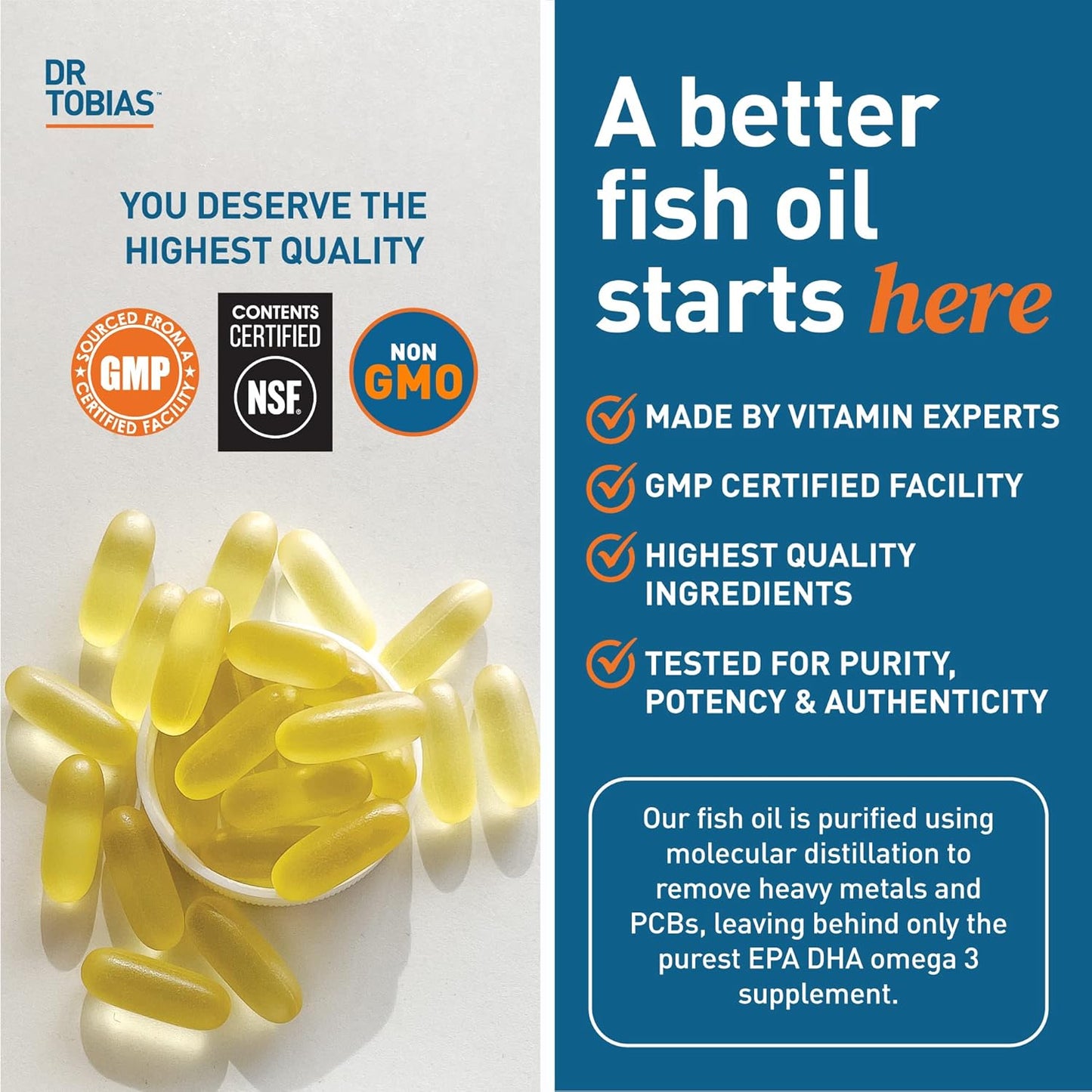 Vegan and Fish Oil Omega 3 Supplements by Dr. Tobias for Comprehensive Fatty Acid Support, Non-GMO