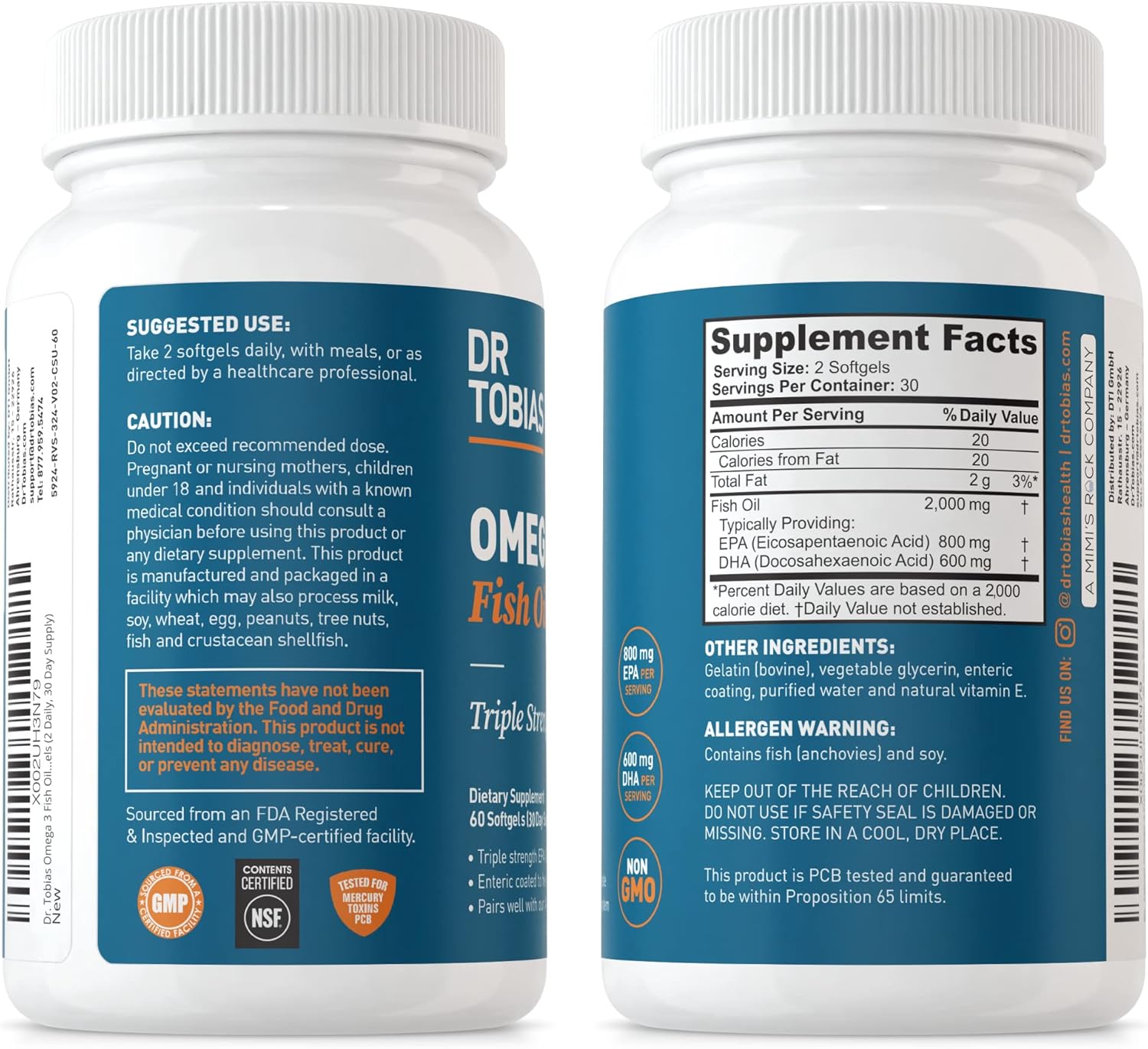 Vegan and Fish Oil Omega 3 Supplements by Dr. Tobias for Comprehensive Fatty Acid Support, Non-GMO