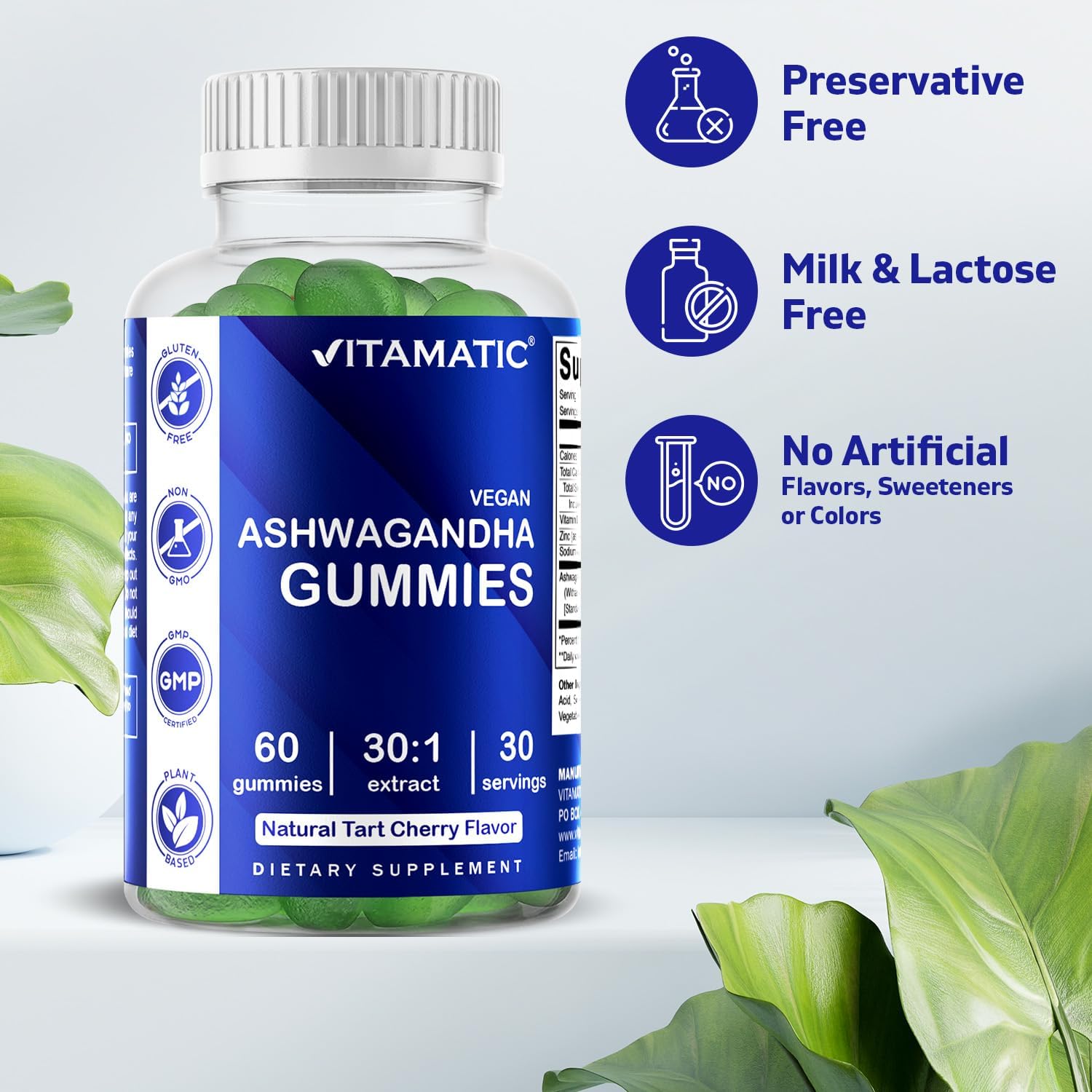 Vegan Ashwagandha Gummies - 60 Count - High Concentration 30X Extract - 3% Withanolides