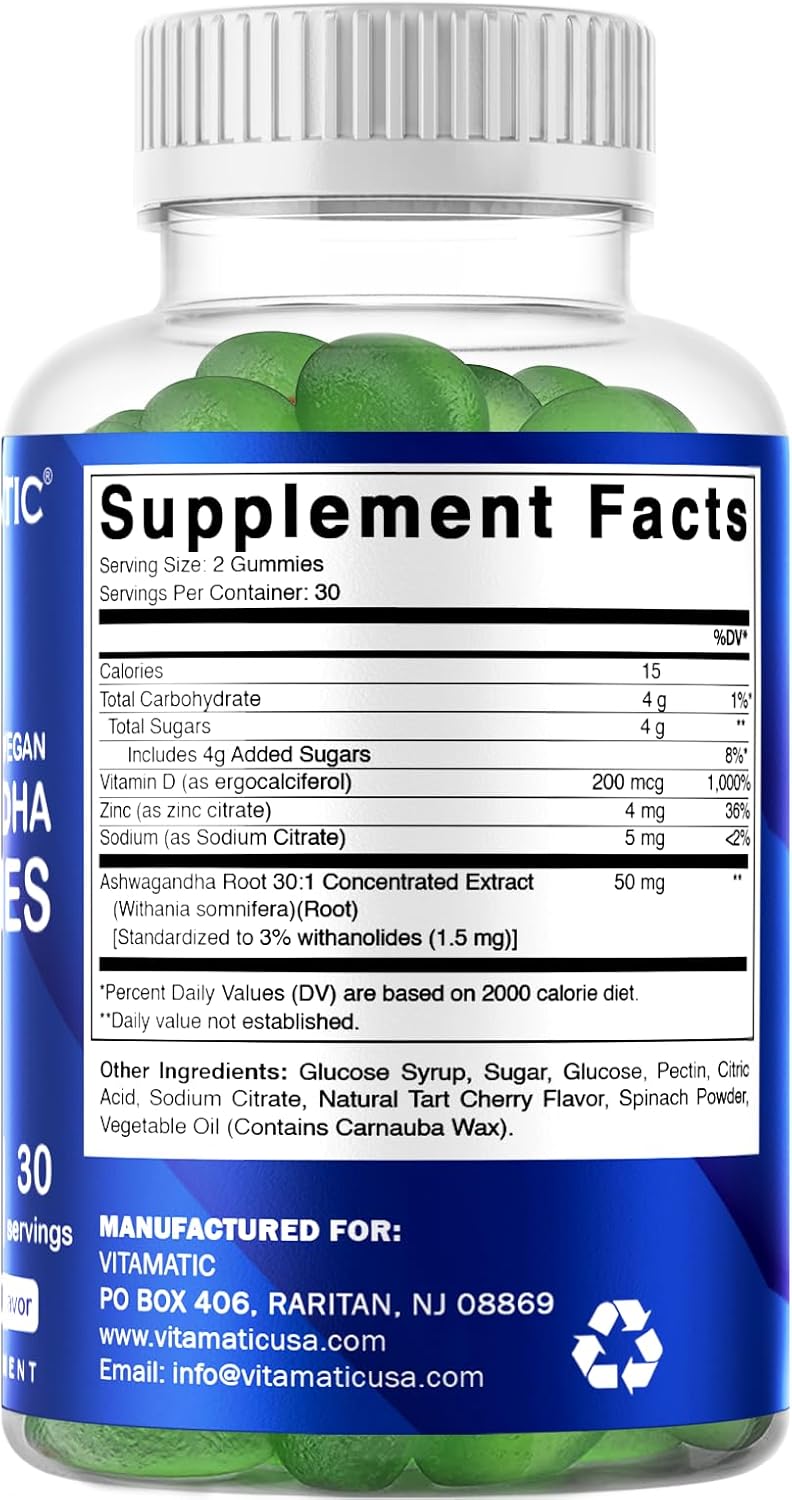 Vegan Ashwagandha Gummies - 60 Count - High Concentration 30X Extract - 3% Withanolides