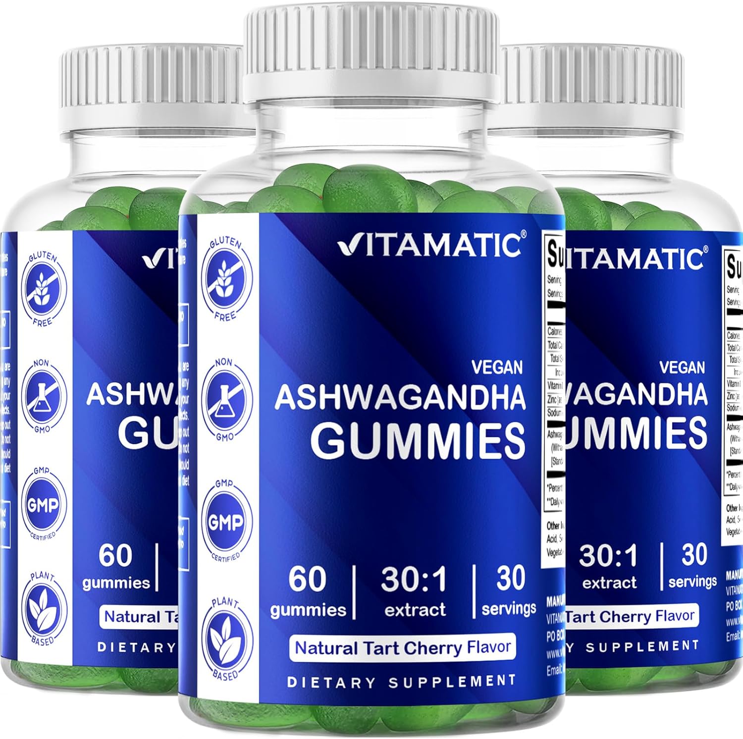Vegan Ashwagandha Gummies - 60 Count - High Concentration 30X Extract - 3% Withanolides