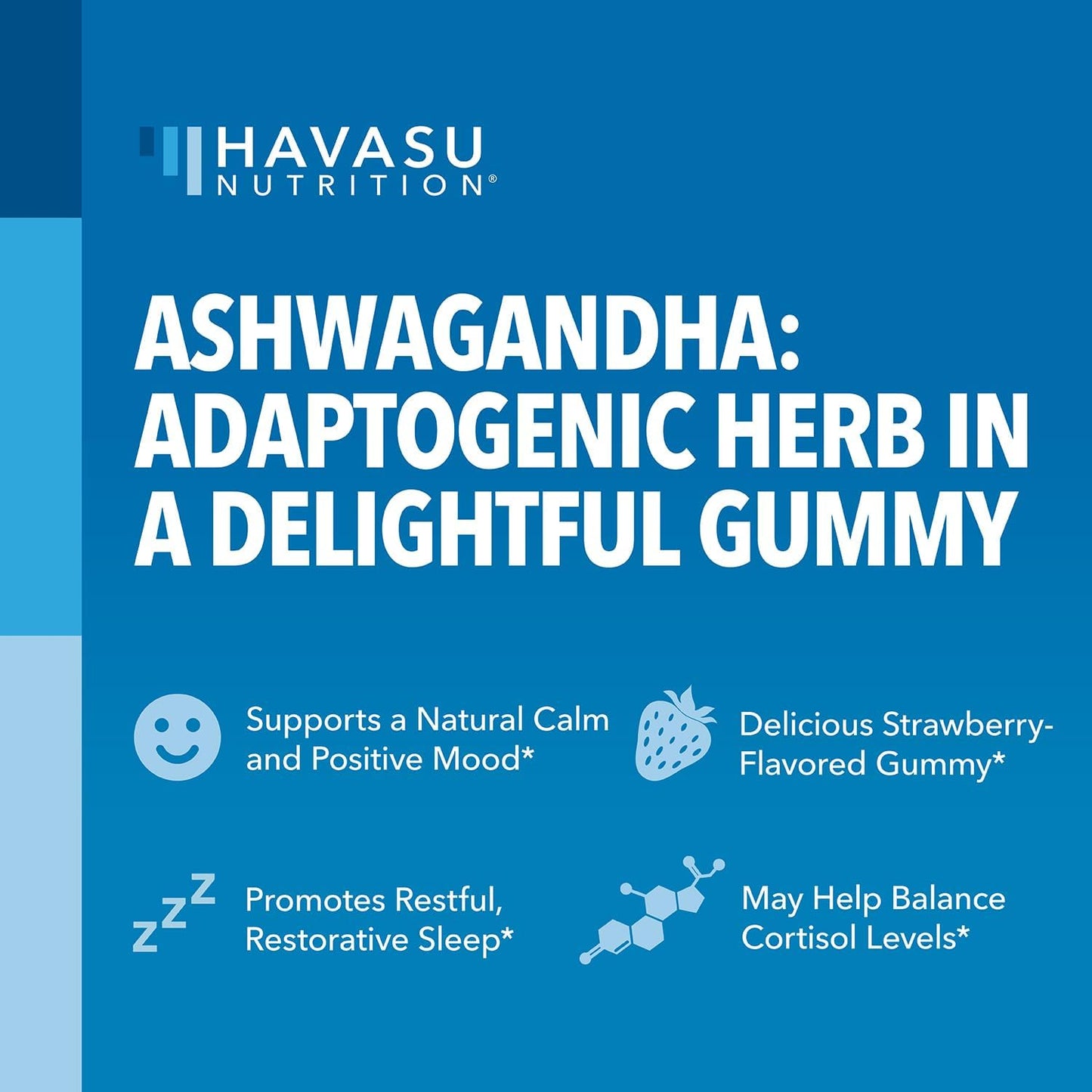 Vegan Ashwagandha Gummies for Stress & Mood Support - Non-GMO Supplement for Calm & Relaxation - 1-Month Supply, Strawberry Flavor