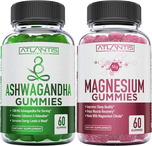 Vegan Ashwagandha & Magnesium Gummies for Better Sleep and Body Functionality - Boost Mood and Energy, Aid Muscle Recovery and Cramp Relief