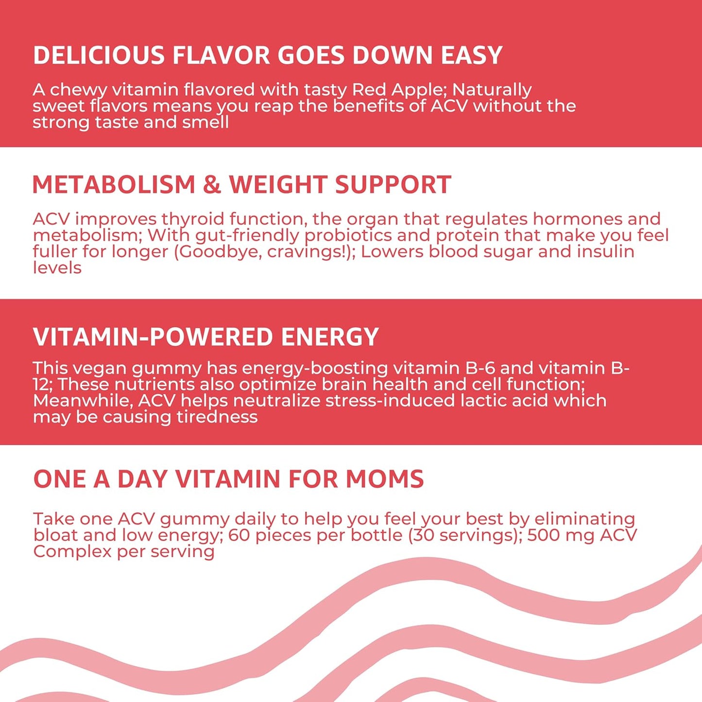 Vegan Baby Blues Apple Cider Vinegar Gummies with Vitamin B-6 & B12 - Non-GMO & Gluten-Free Postpartum Supplement, 60 Pieces