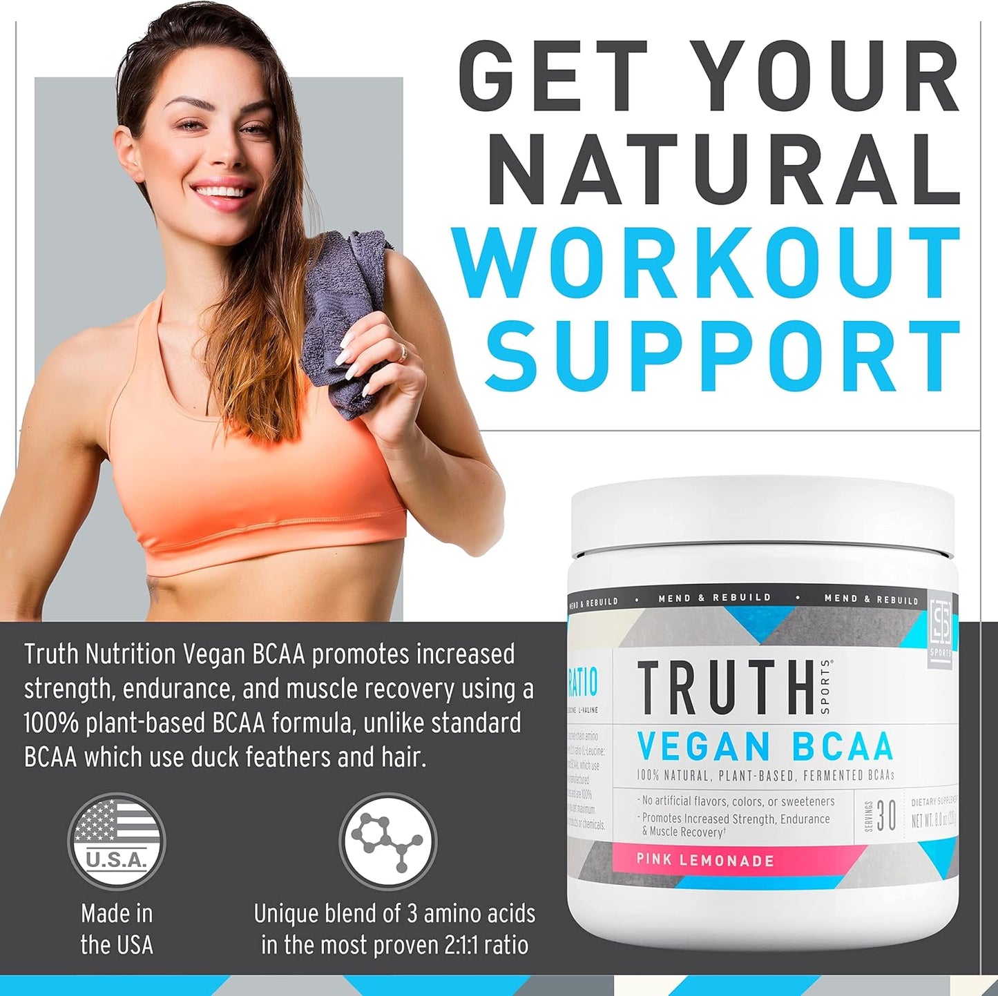 Vegan BCAA & Natural Preworkout Stack for Athletes - Pink Lemonade BCAA + Orange Tangerine Preworkout by Truth Nutrition