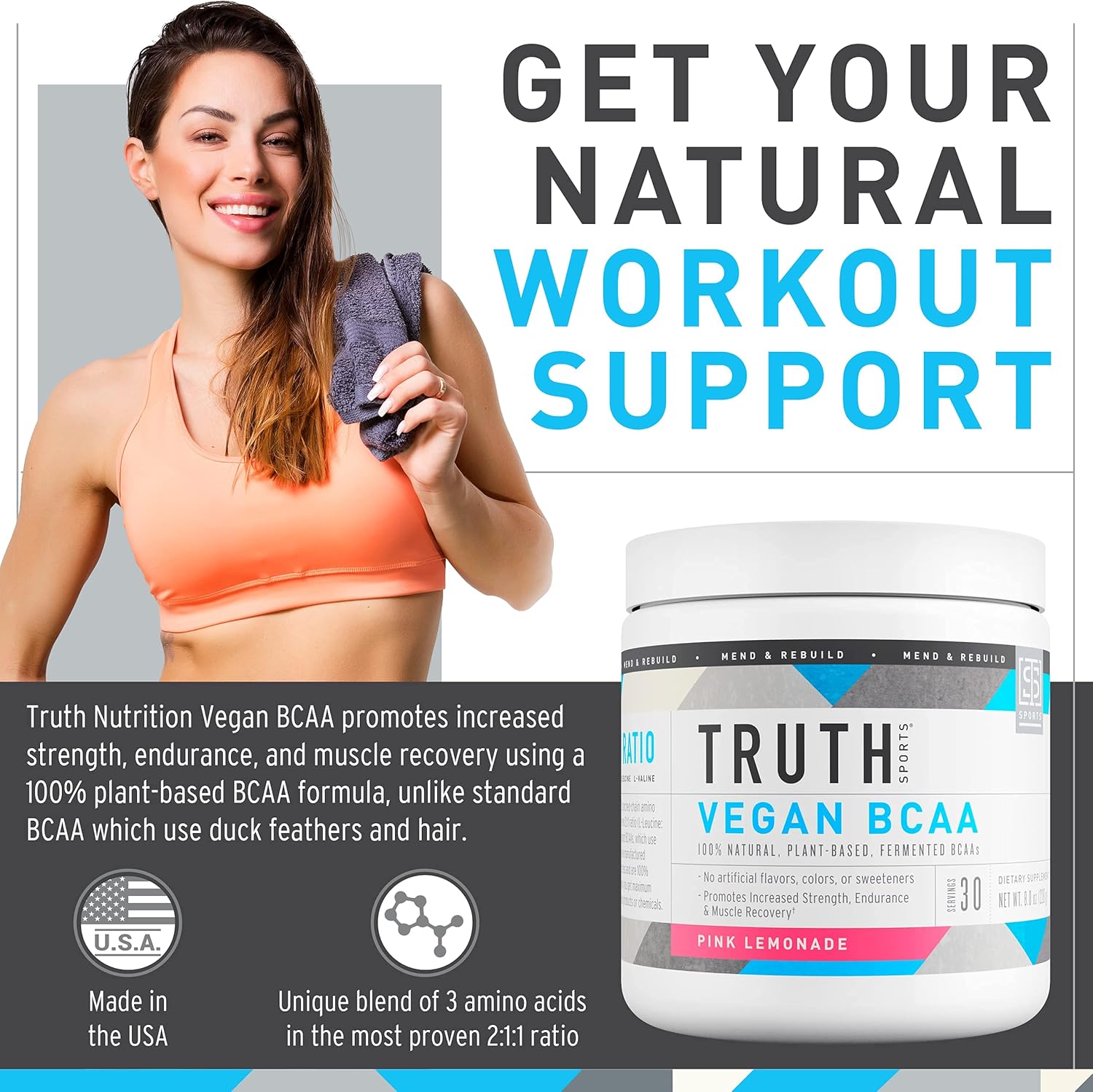 Vegan BCAA & Natural Preworkout Stack for Athletes - Pink Lemonade BCAA + Orange Tangerine Preworkout by Truth Nutrition