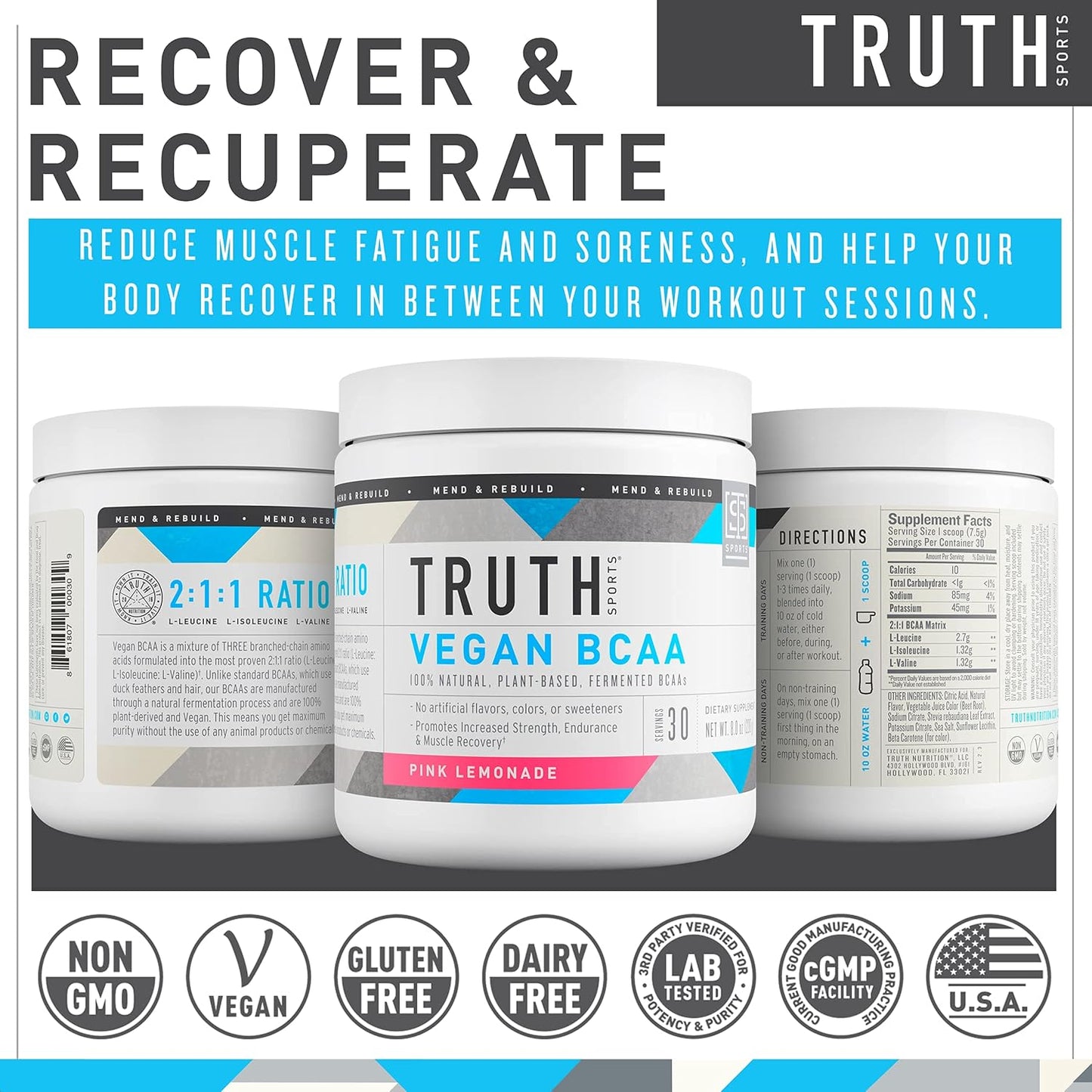 Vegan BCAA & Natural Preworkout Stack for Athletes - Pink Lemonade BCAA + Orange Tangerine Preworkout by Truth Nutrition