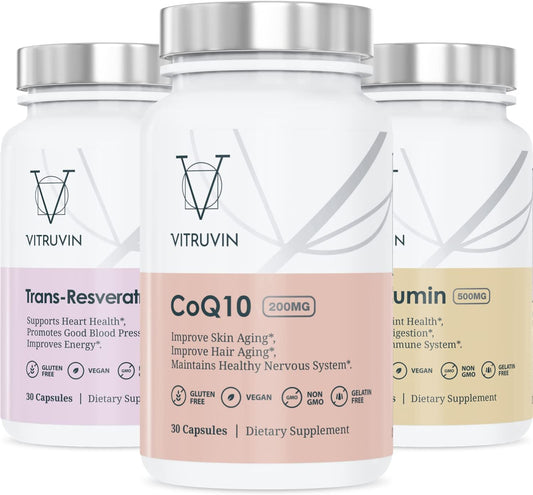 Vegan Beauty + Comfort Pack with COQ10, Trans-Resveratrol, and Curcumin for Healthy Skin, Heart, Joints, and Brain - Non-GMO, Gluten-Free