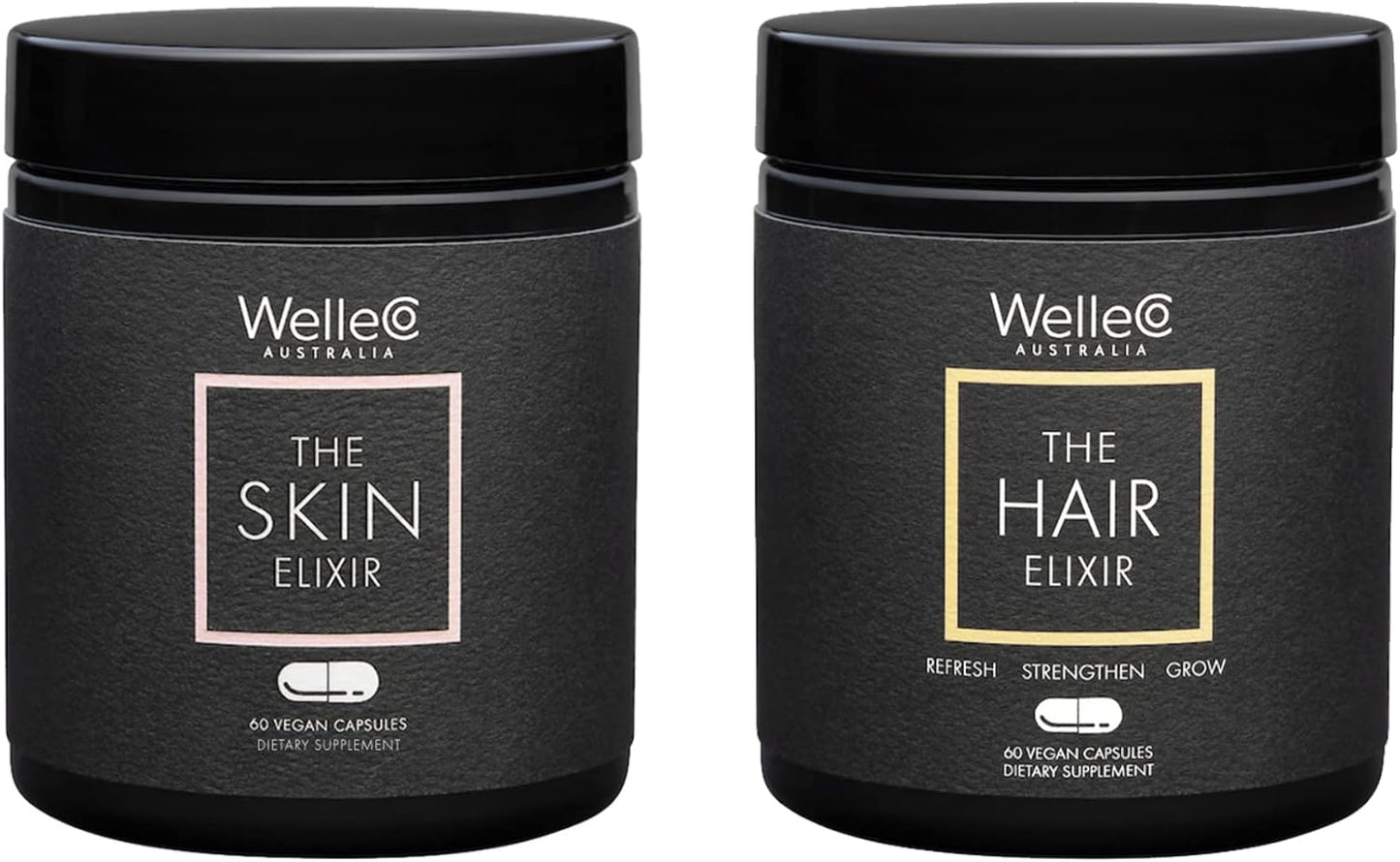 Vegan Beauty Supplements Bundle for Hair Growth and Healthy Skin, WelleCo Skin and Hair Elixir Capsules, 60 Count Each