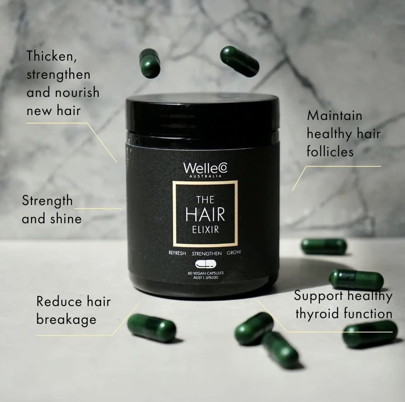 Vegan Beauty Supplements Bundle for Hair Growth and Healthy Skin, WelleCo Skin and Hair Elixir Capsules, 60 Count Each