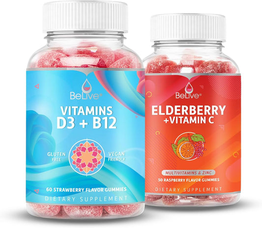 Vegan BeLive Immune Support Bundle: Vitamin D3, B12, and C for Bone, Muscle Strength, and Energy Boost